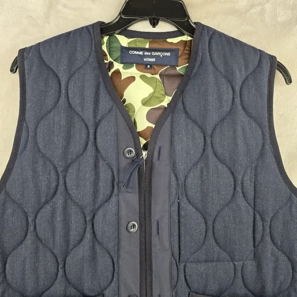 Comme Des Garçons Homme Quilted Vest Mens Small Full Zuo Blue Camo Made In Japan